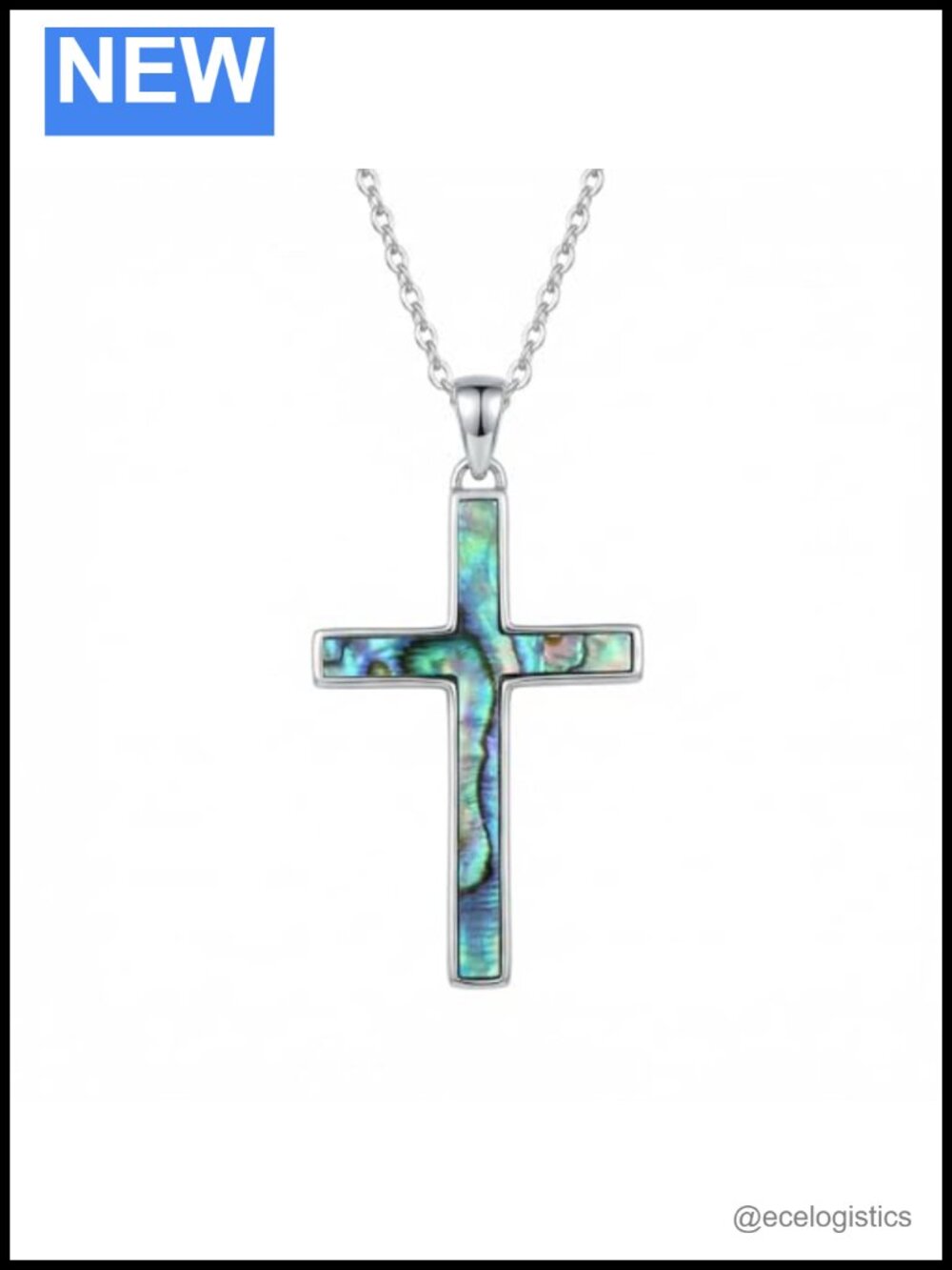 925 Sterling Silver Abalone Cross Pendant Necklace 18+2 Adjustable Chain